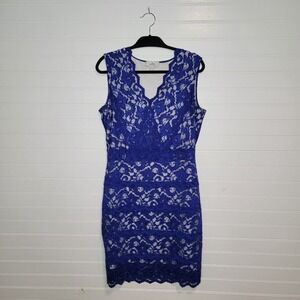 Belle Badgley Mischka Size 14 Lace Nylon Classy Midi Dress Formal Luxury Elegant